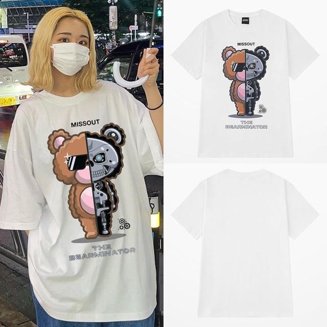 ユニセックス Tシャツ 半袖 BEARMINATOR プリント オーバーサイズ ルーズ カジュアル 韓国ファッション メンズ レディース ストリート系ファッション TBN-680285786132