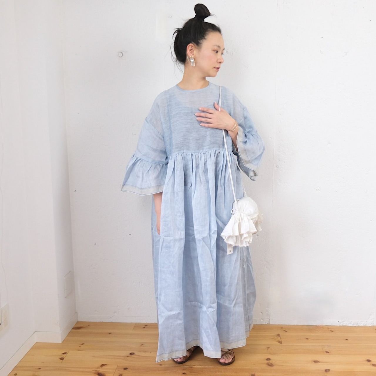 【2026春夏ご予約】BUNON(ブノン) Wide Sleeve Frill Dress リネンシルク ワイドスリーブワンピース