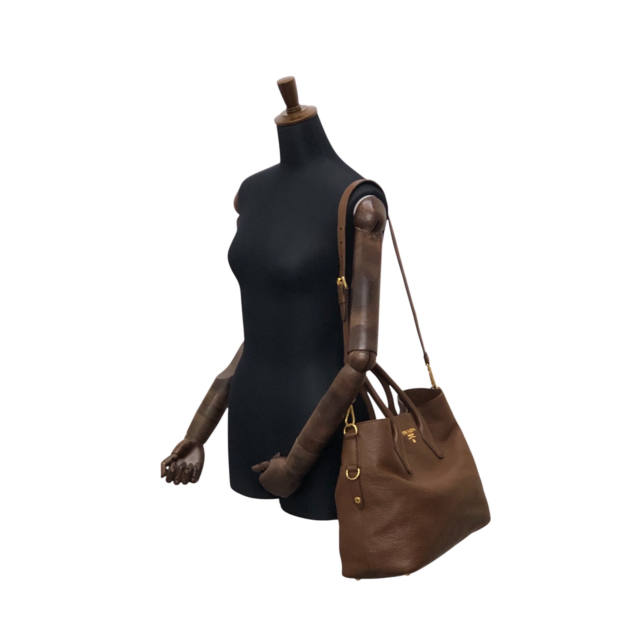 PRADA プラダ ハンドバッグ ブラウン ロゴ レザー 2way vintage