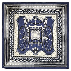 Used HERMES エルメス ストール カレジェアン 140 四輪馬車の車輪 カシミアシルク ネイビー ベージュ ブラック マリン カシシル ショール 大判 中古美品