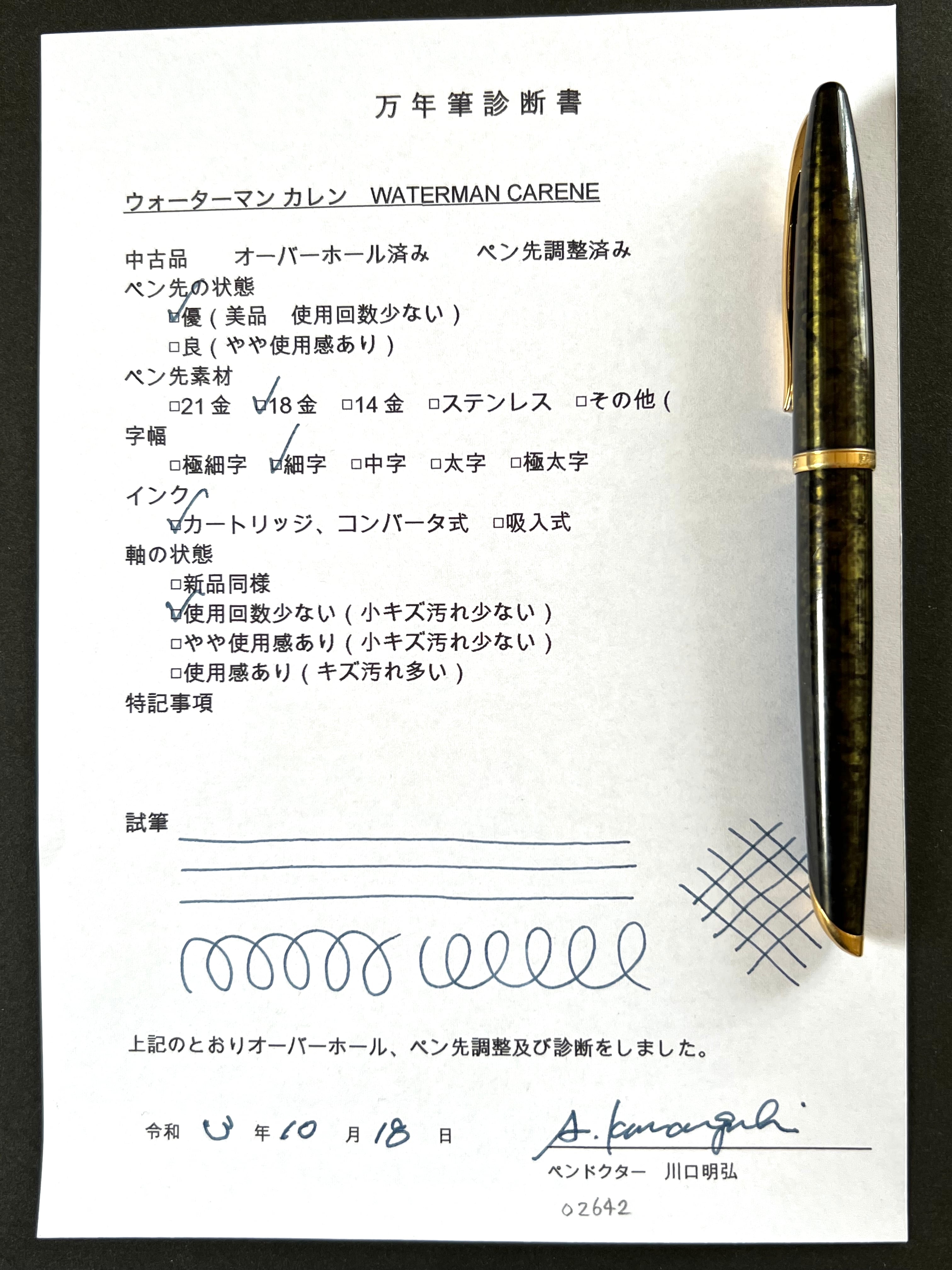 00s ウォーターマン カレン グルーンシマー WATERMAN CARENE （細字