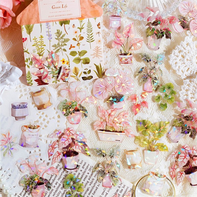 植物のホログラムPETシールセット　15種30枚入り　植物美学（Plant Aesthetics）シリーズ【陌墨(MO-CARD)】[MC-32]