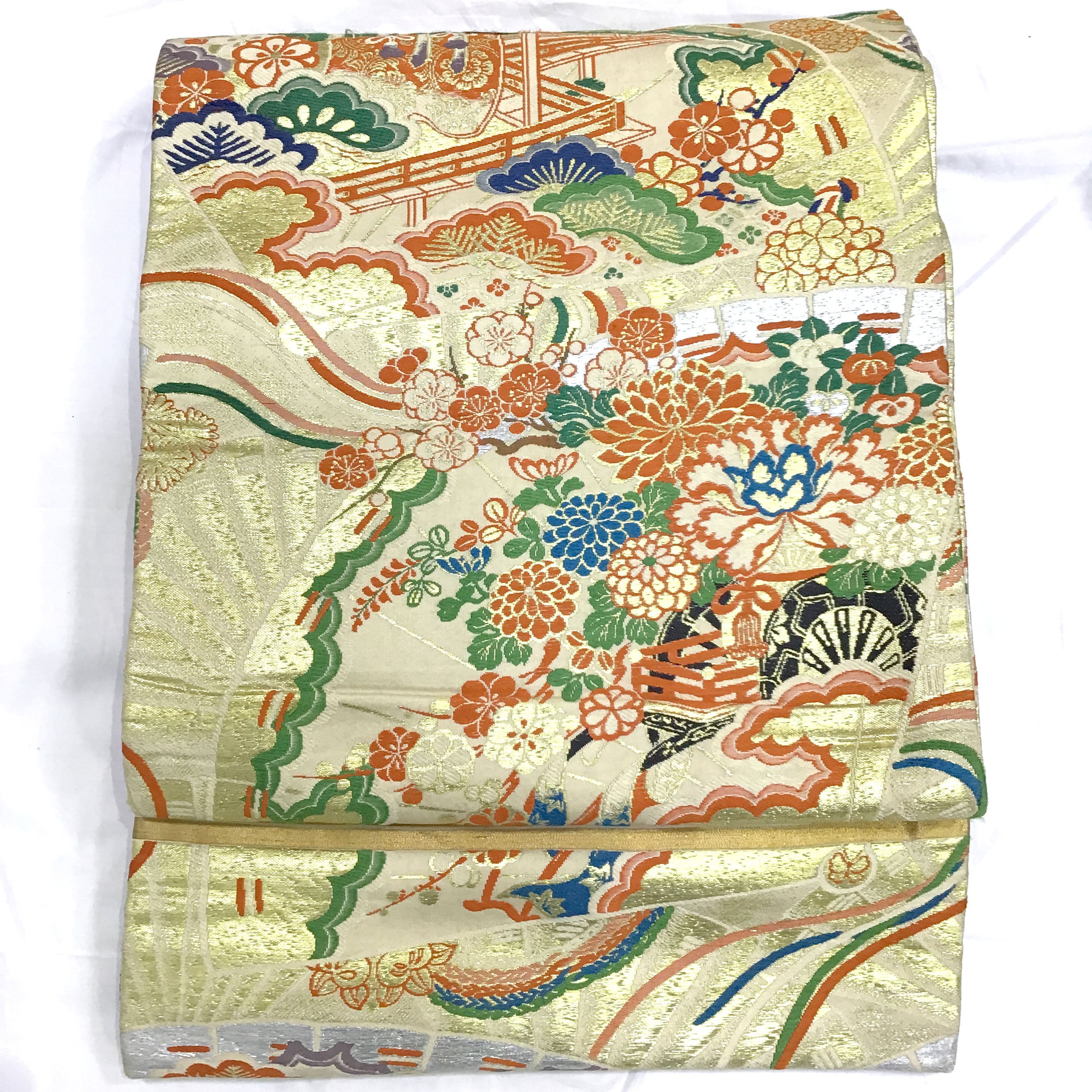 正絹・丸帯・扇・花・No.200701-0467・梱包サイズ60 正絹・丸帯・扇・花・No.200701-0467・梱包サイズ60