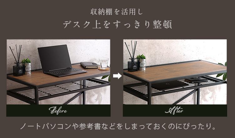 2カラー【ウォールナット】ヴィンテージ風コンパクトデスク＆チェア