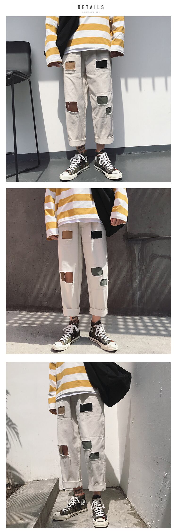 全2色 デニム パンツ ストレート カジュアル ダメージ おしゃれ