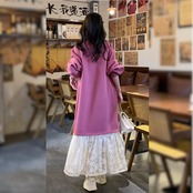 Patchwork Long Sweatshirt Dress 5003