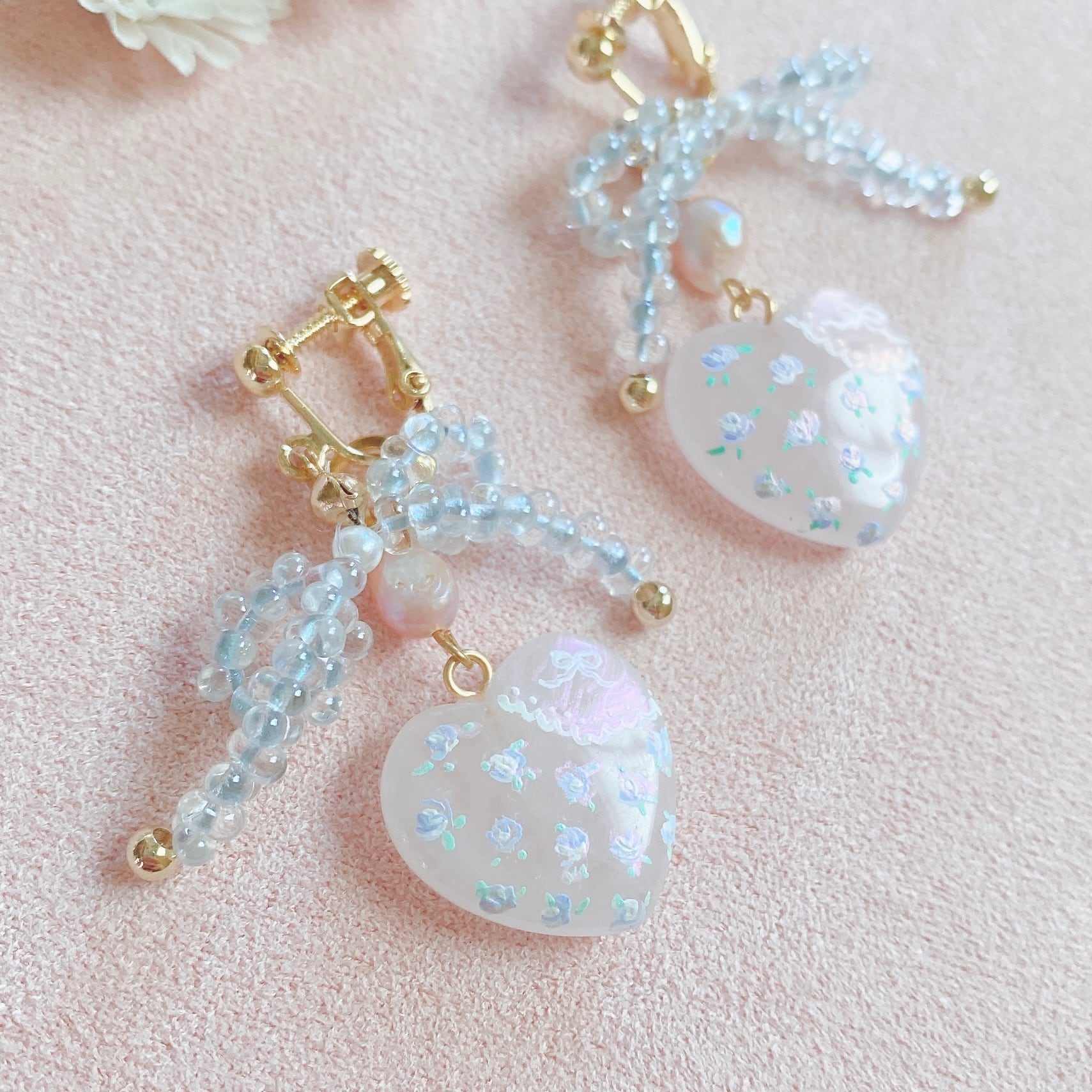 Snowing winter hand painted earrings (BLUEイヤリング）