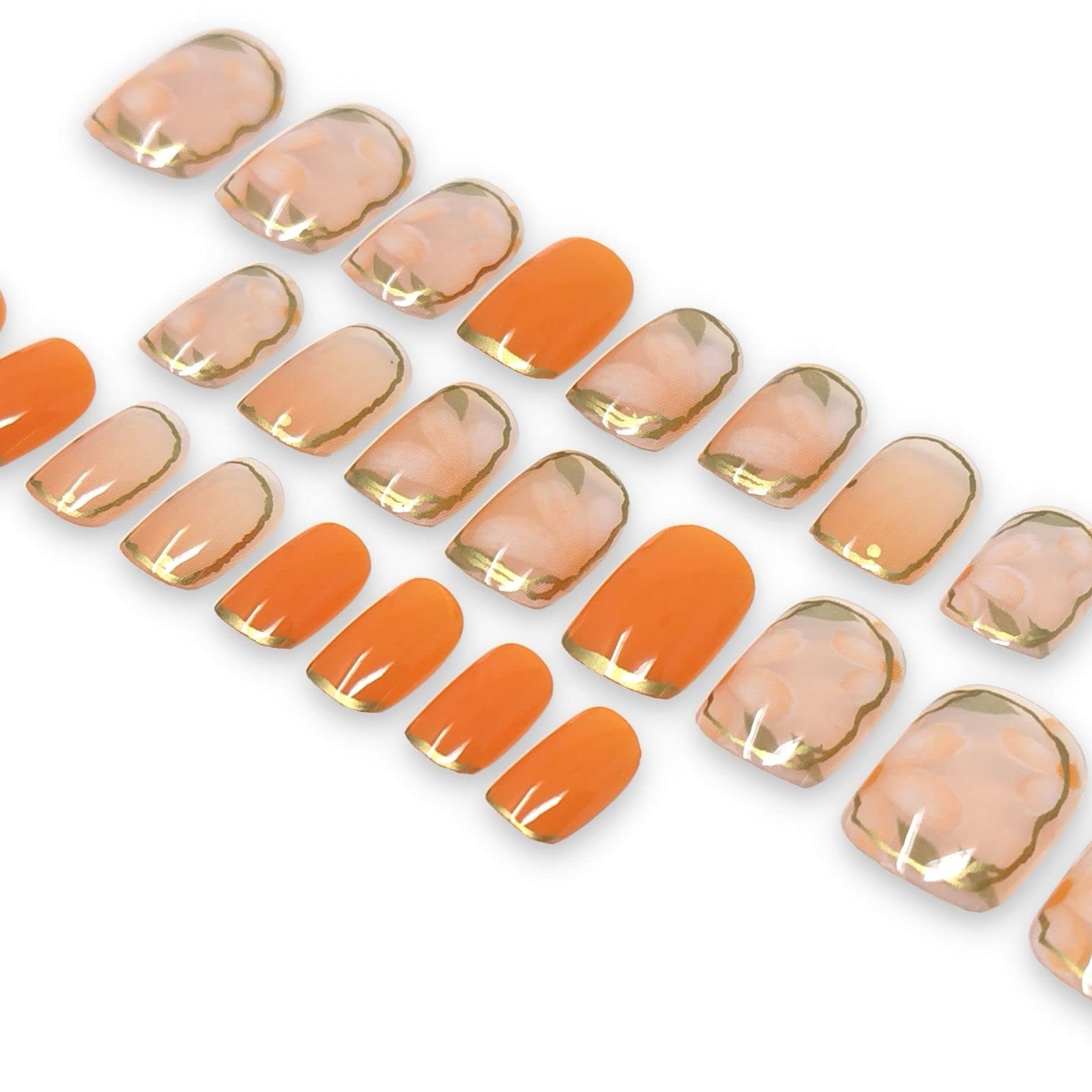 【新着特価】COLORBIRD ネイルチップ オレンジ 花 ショート つけ爪 24枚 華やか 可憐 女性らしい フレンチ (Caramel椿)