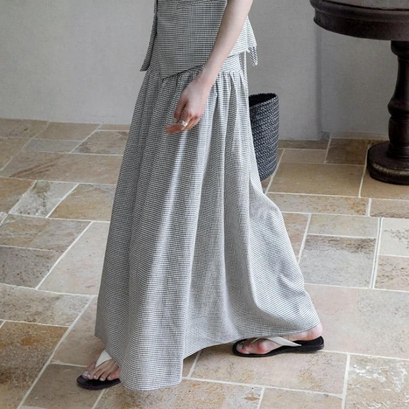 ギャザー マキシ丈 フレア ロングスカート ◆2color 204639