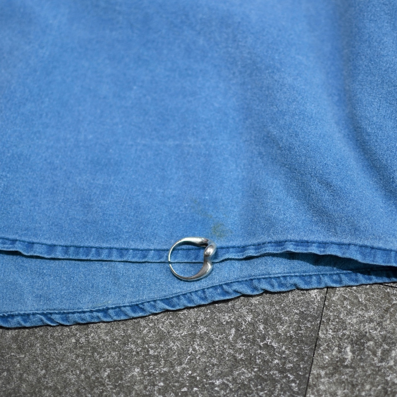 fade blue double pocket plain weave cotton shirt