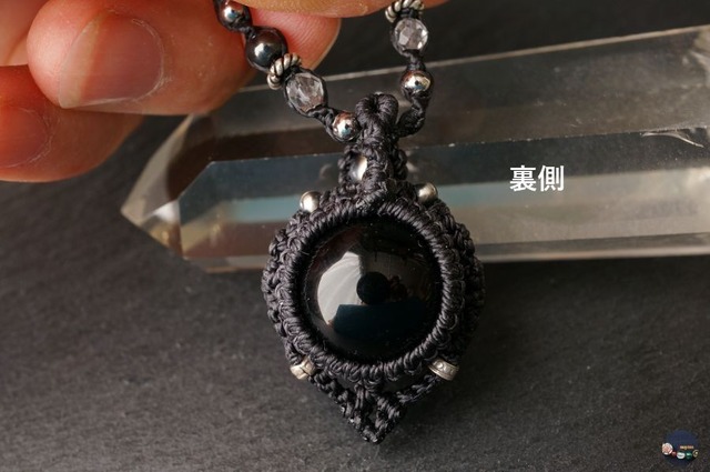 チベット産モリオン(黒水晶)のマクラメネックレス＜お守り&魔除けに＞ ‐ Silver＆水晶 -【受注生産・紐色チェンジ可】