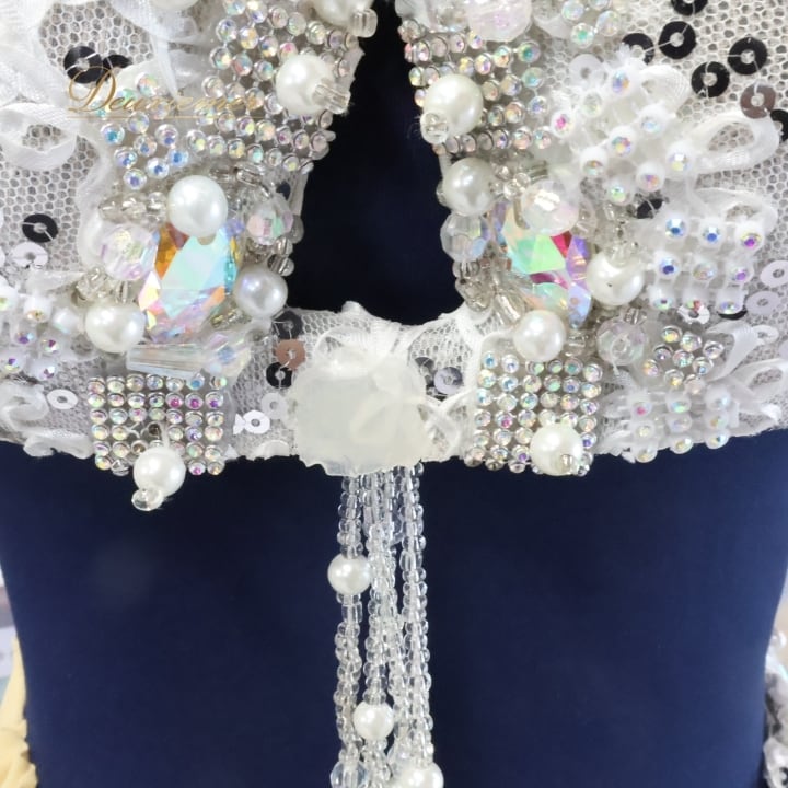 ベリーダンス オリエンタル 衣装 上下セット ホワイト系 白 シルバー