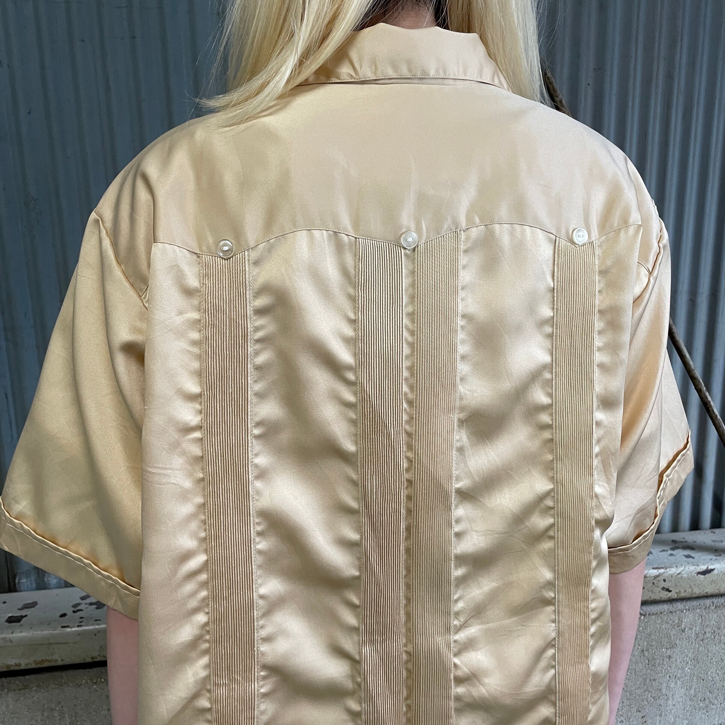 60年代〜70年代 GUAYABERA TULUM 刺繍 プリーツ シルク サテン 開襟