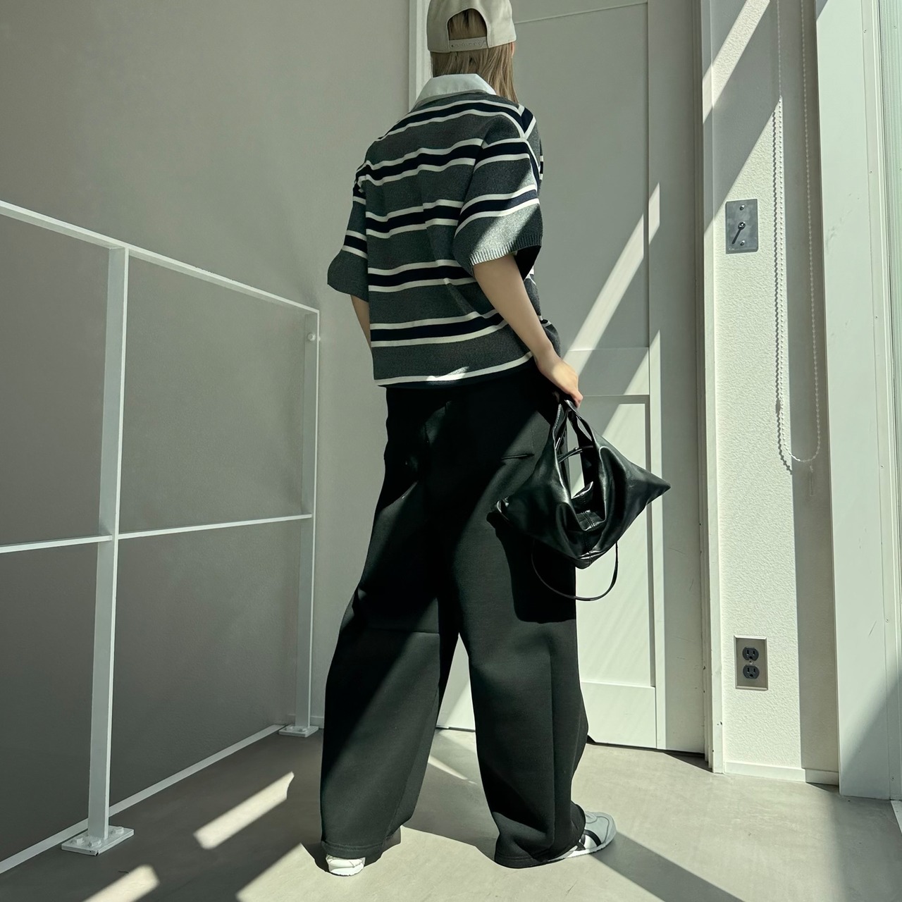 襟付半袖シャツknit/ボーダー