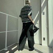 襟付半袖シャツknit/ボーダー