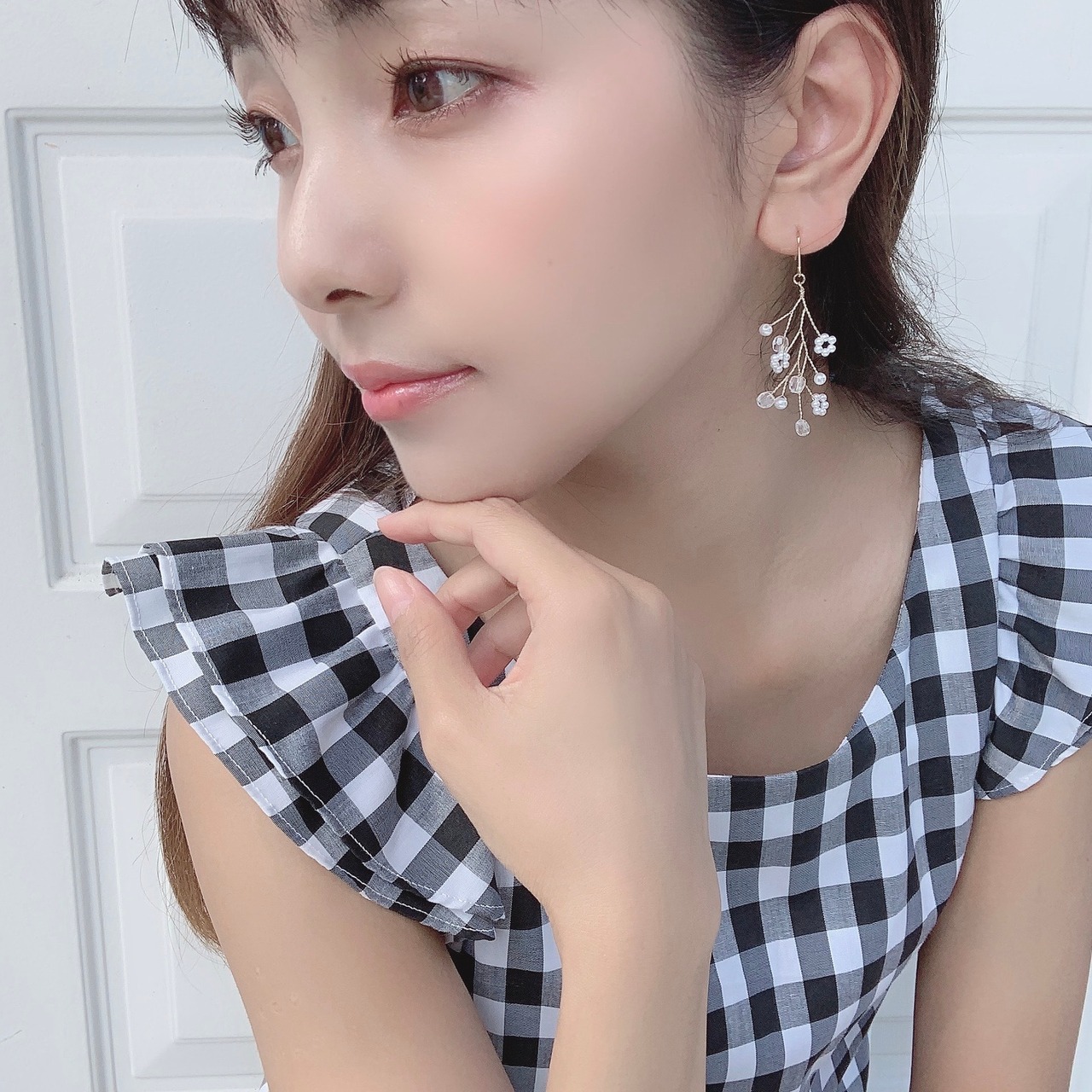 1,2月限定カラー「ざくろシリーズ」花あかり　小枝耳飾り　ワイヤーアクセサリー