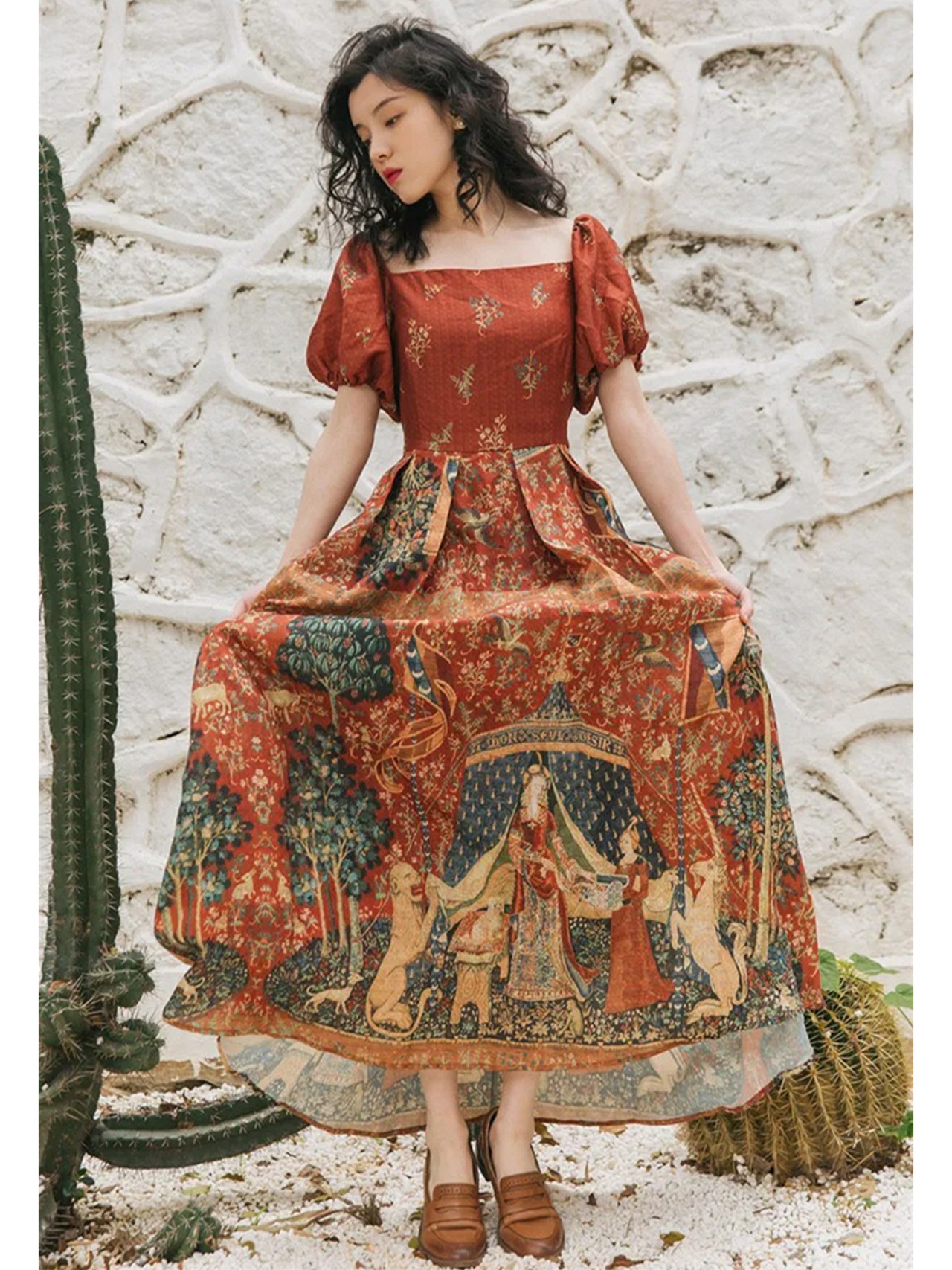 【0054】Square Neck Ethnic Short Sleeve Dress