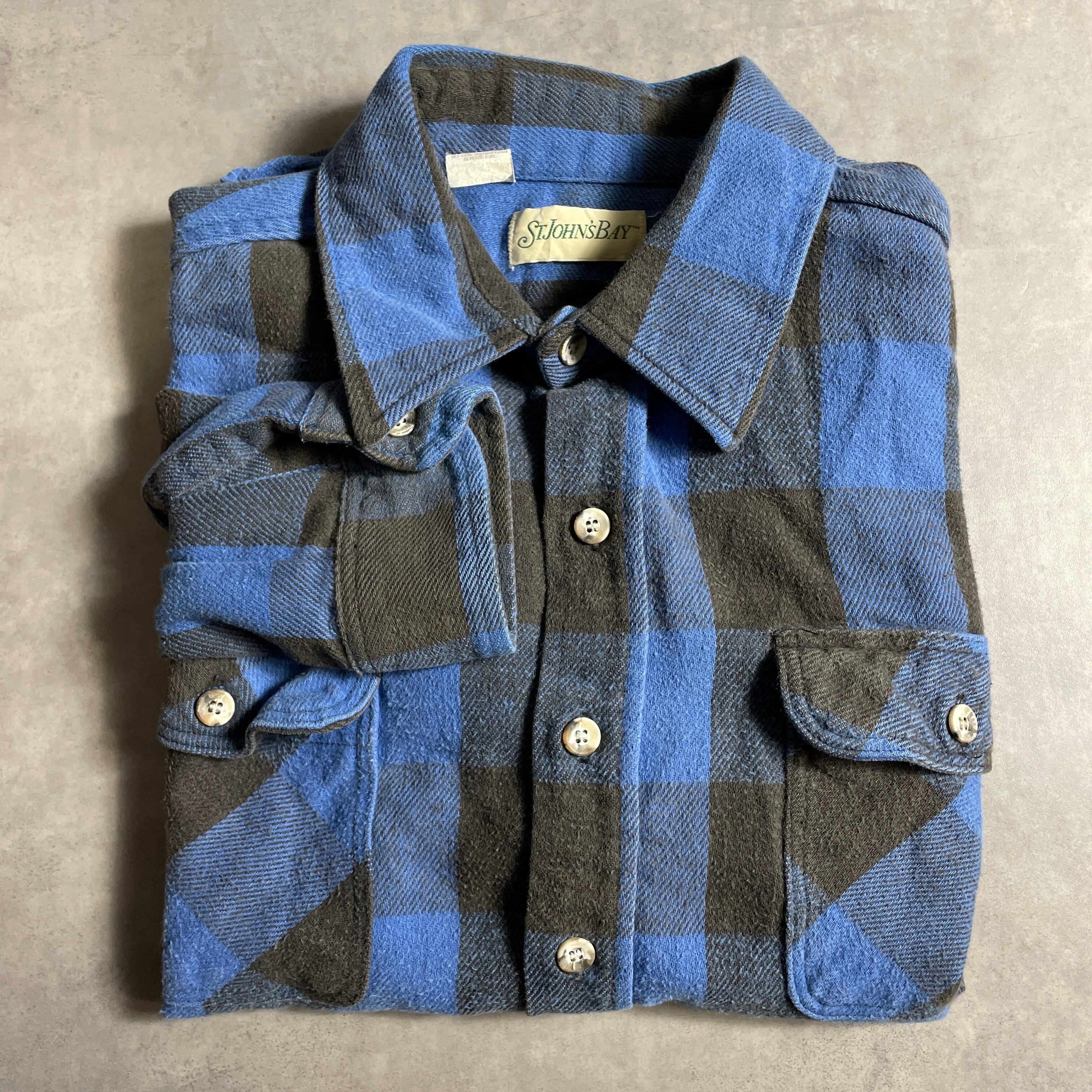 90s USA製 ST JOHN'S BAY チェック 長袖 ヘビネル シャツ ブロックチェック vintage