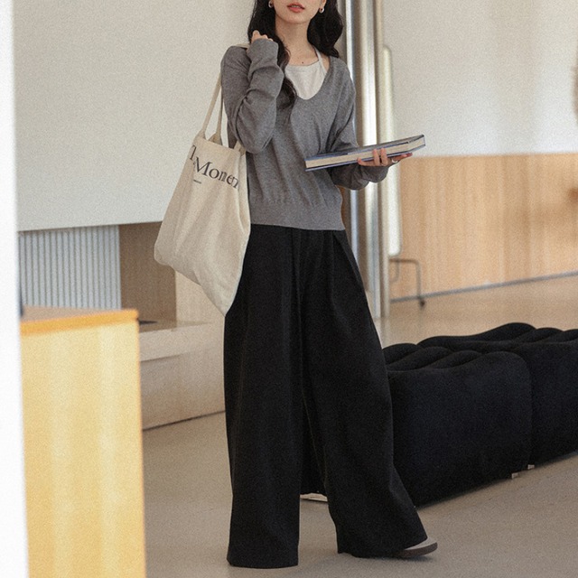 faux two-piece knit pullover　J00496