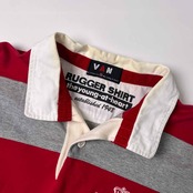 VAN JAC ヴァンヂャケット ボーダー 長袖 ラガーシャツ L/グレー×レッド メンズ