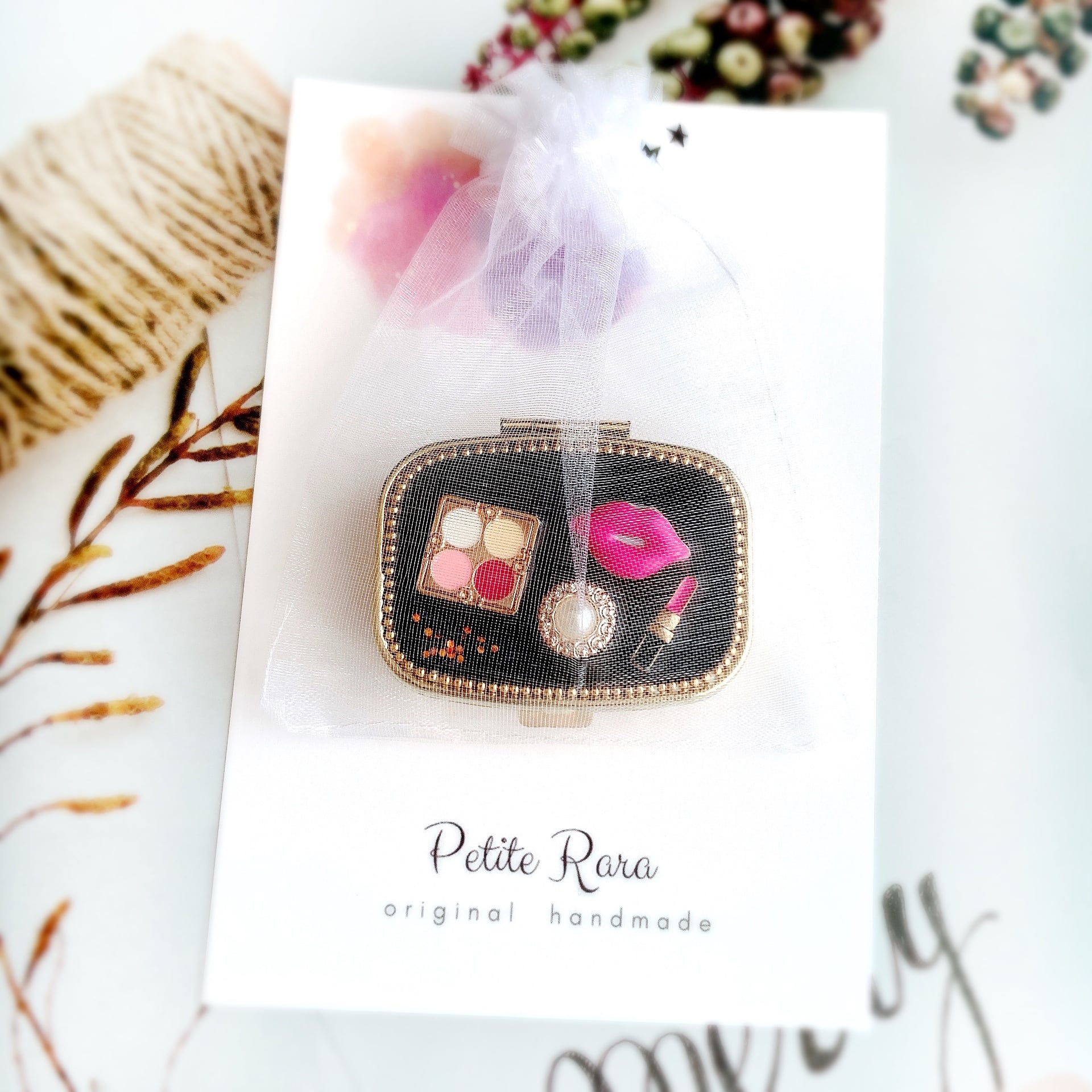 ジュエリーケース 宝石箱 ［コスメ］エナメルブラック 鏡付き / 口紅