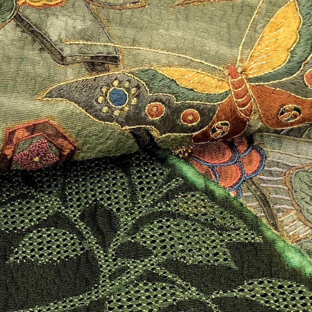 訪問着 総刺繍 蝶に美しい花々 さが美 塗れる ガード加工 黒橡色 K- 