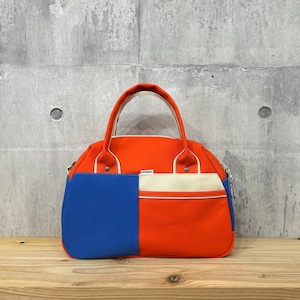 -* Boston Bag *- ブロック切替デザイン【オレンジ×ディープブルー×サンドビーチ】