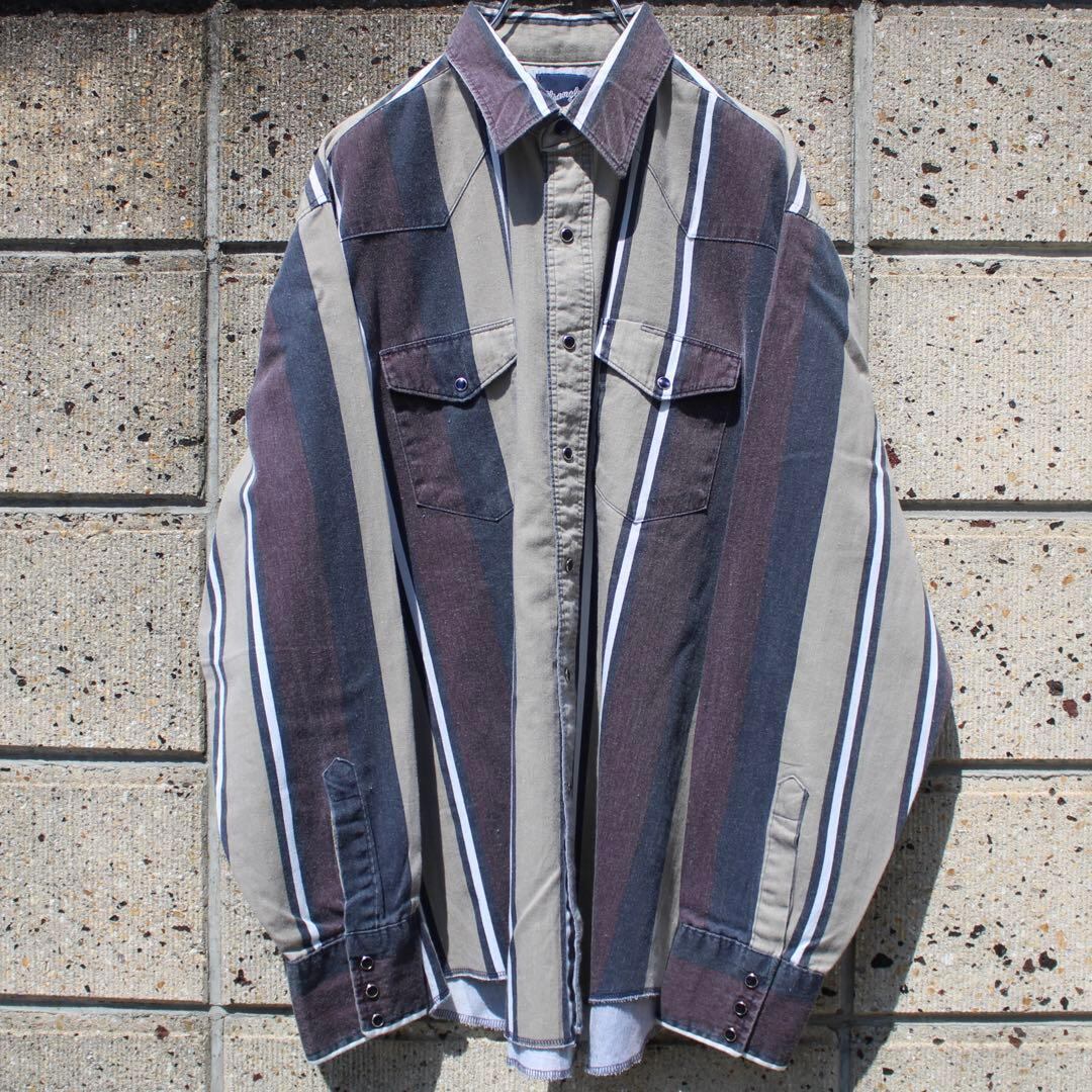 90's ラングラー ストライプ 経年色落ち色褪せ フェード◎ 古着 ウエスタンシャツ