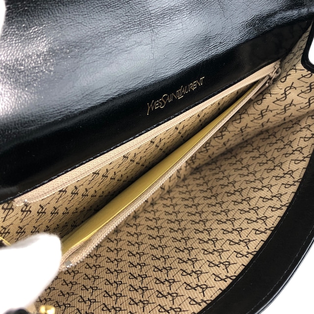 Yves Saint Laurent イヴ・サンローラン ショルダーバッグ ブラック YSL レザー リザード型押し vintage ヴィンテージ オールド m3beni