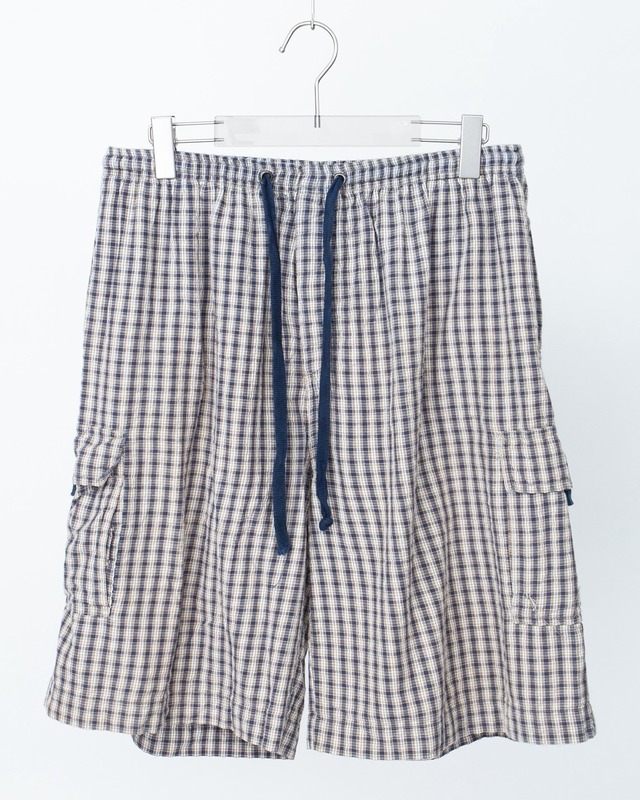 wide silhouette check cotton cargo easy short trousers