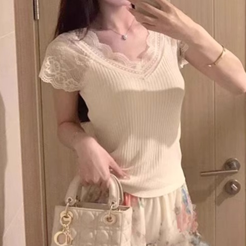 スカラップレースリブニットトップス ・70564