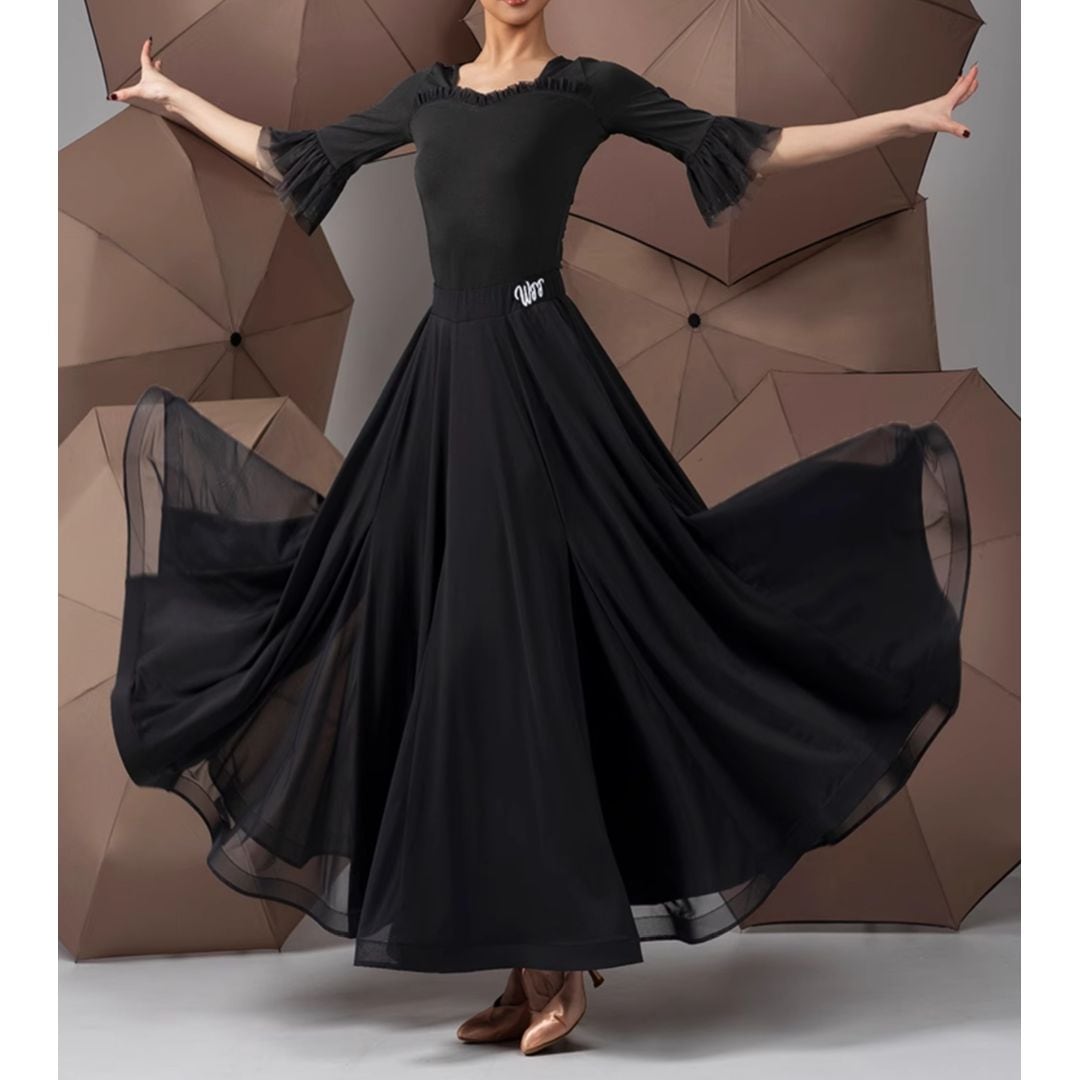 エアリー Aライン フリル ロングモダンスカート 2col D00223