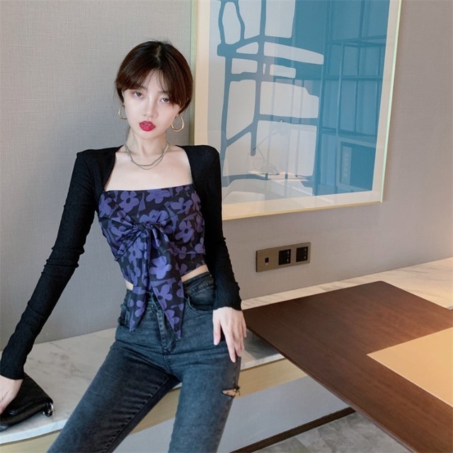 ショートスリムシャツ プリント柄Tシャツ ロング ストリート ピュア Xiaofeijia99706996624