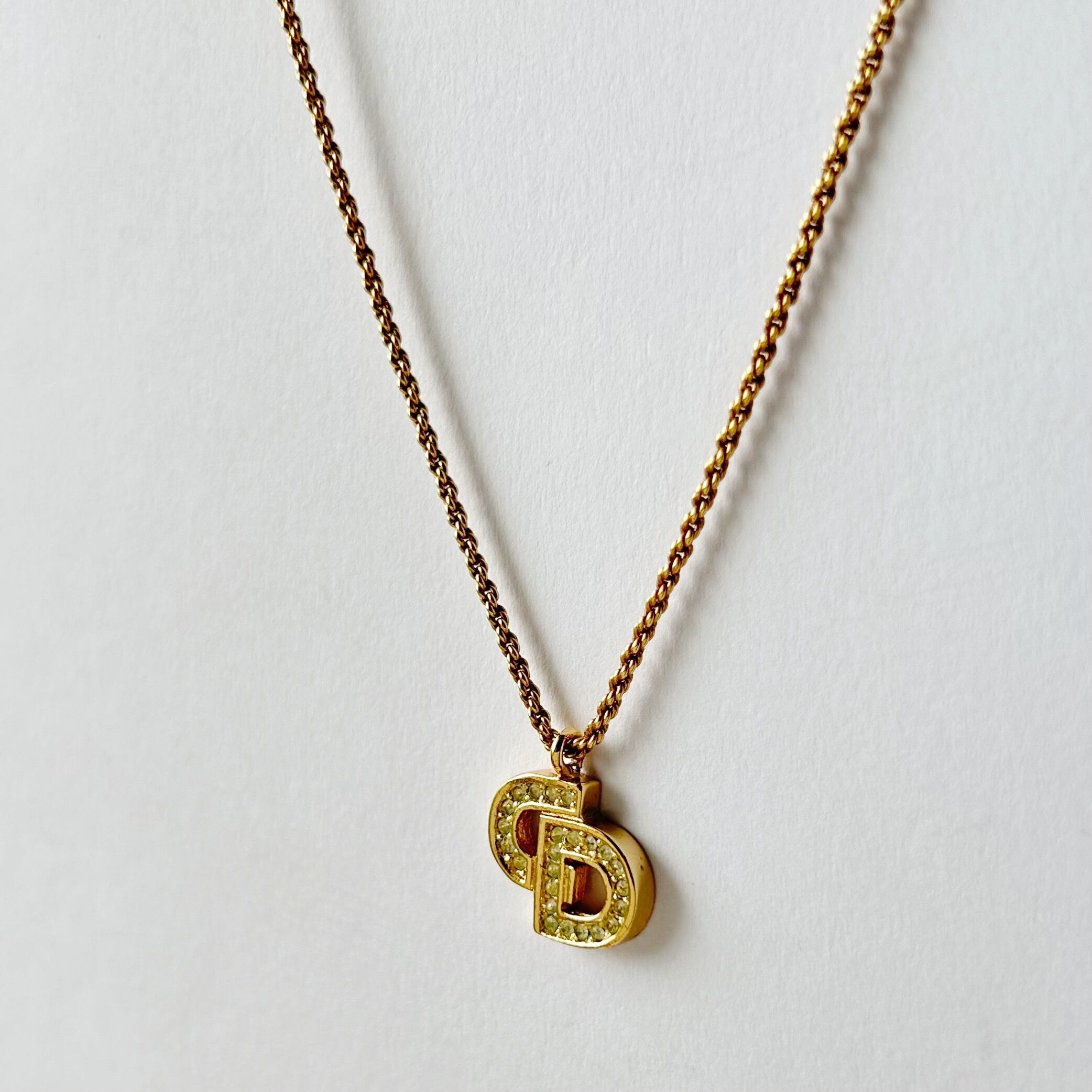 N8006】Christian Dior logo rhinestone necklace/クリスチャン