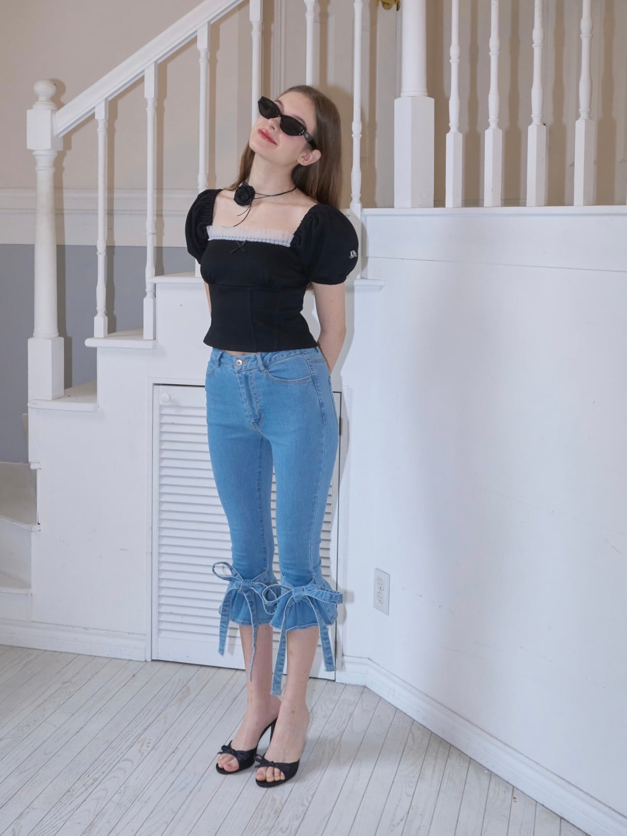 frill capri denim PT -light blue- | mieya mieya
