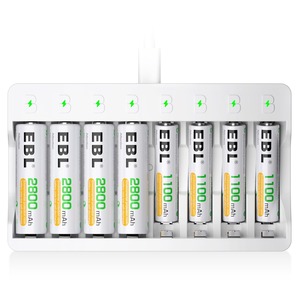 【数量限り】EBL 充電池充電器セット 急速充電器+単3電池（2800mAh*4）+単4電池（1100mAh*4）パック LED搭載充電器 単4電池 充電式 充電器セット 単三付き ニッケル水素/ニカド充電池に対応 電池収納ケース