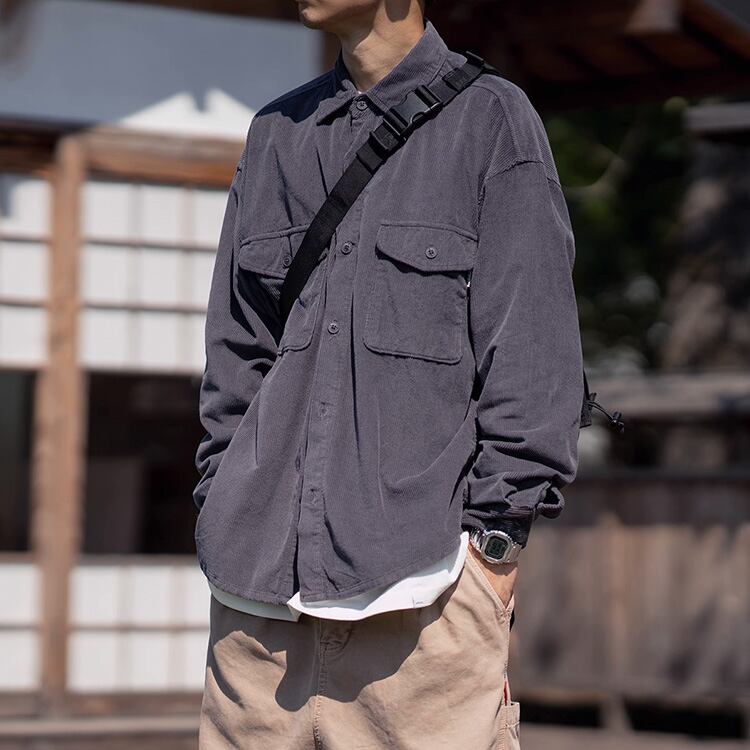 ★TEXTURED PLAIN CORDUROY WORK SHIRT　　　A0785