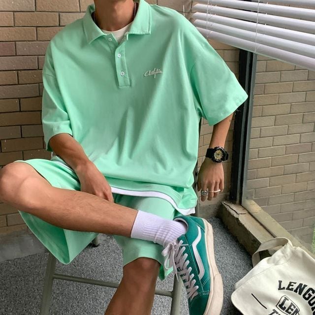 予約販売】メンズ セットアップ 上下 ハーフパンツ 半袖ポロシャツ