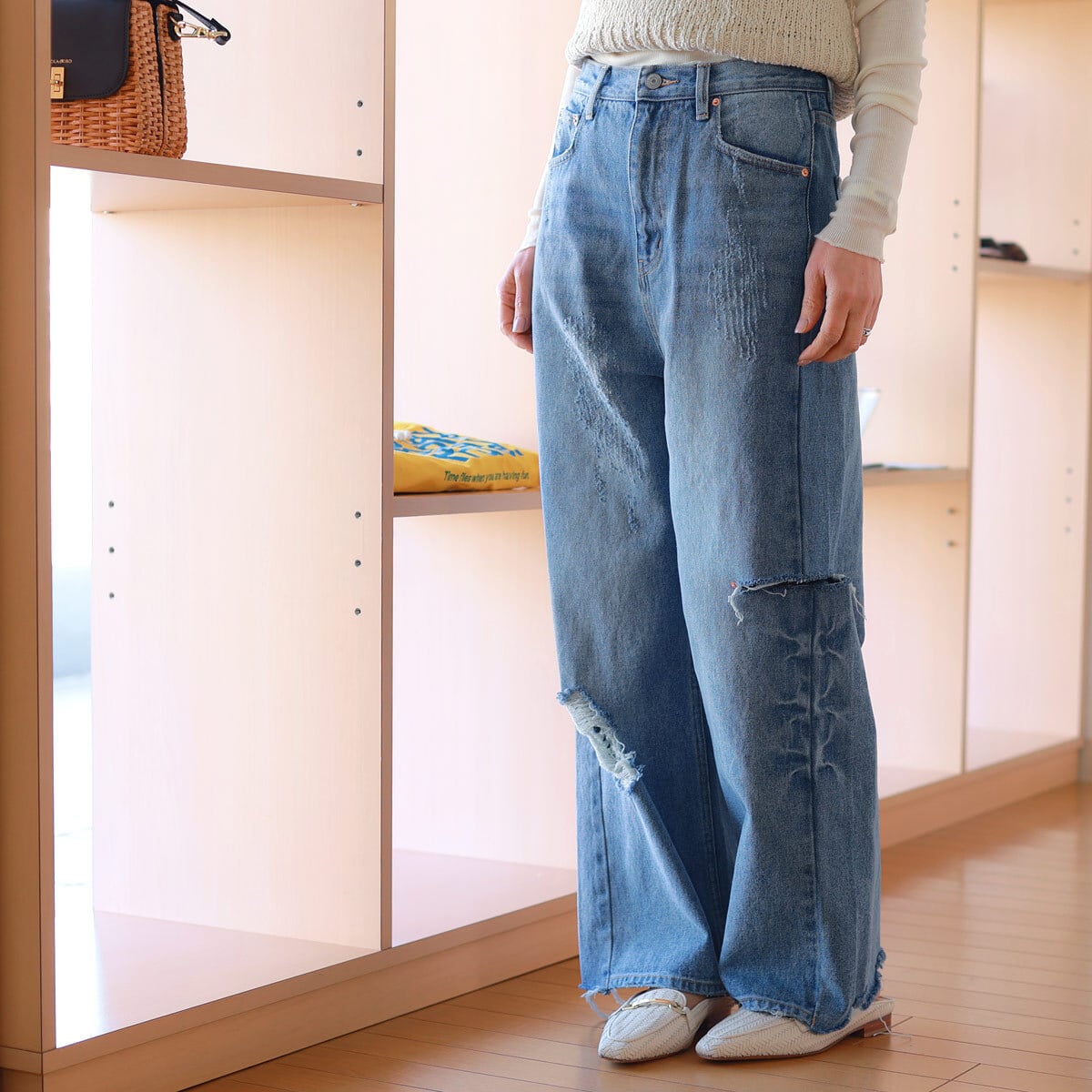 YENN (イエン) ワイドシルエット ダメージ デニム