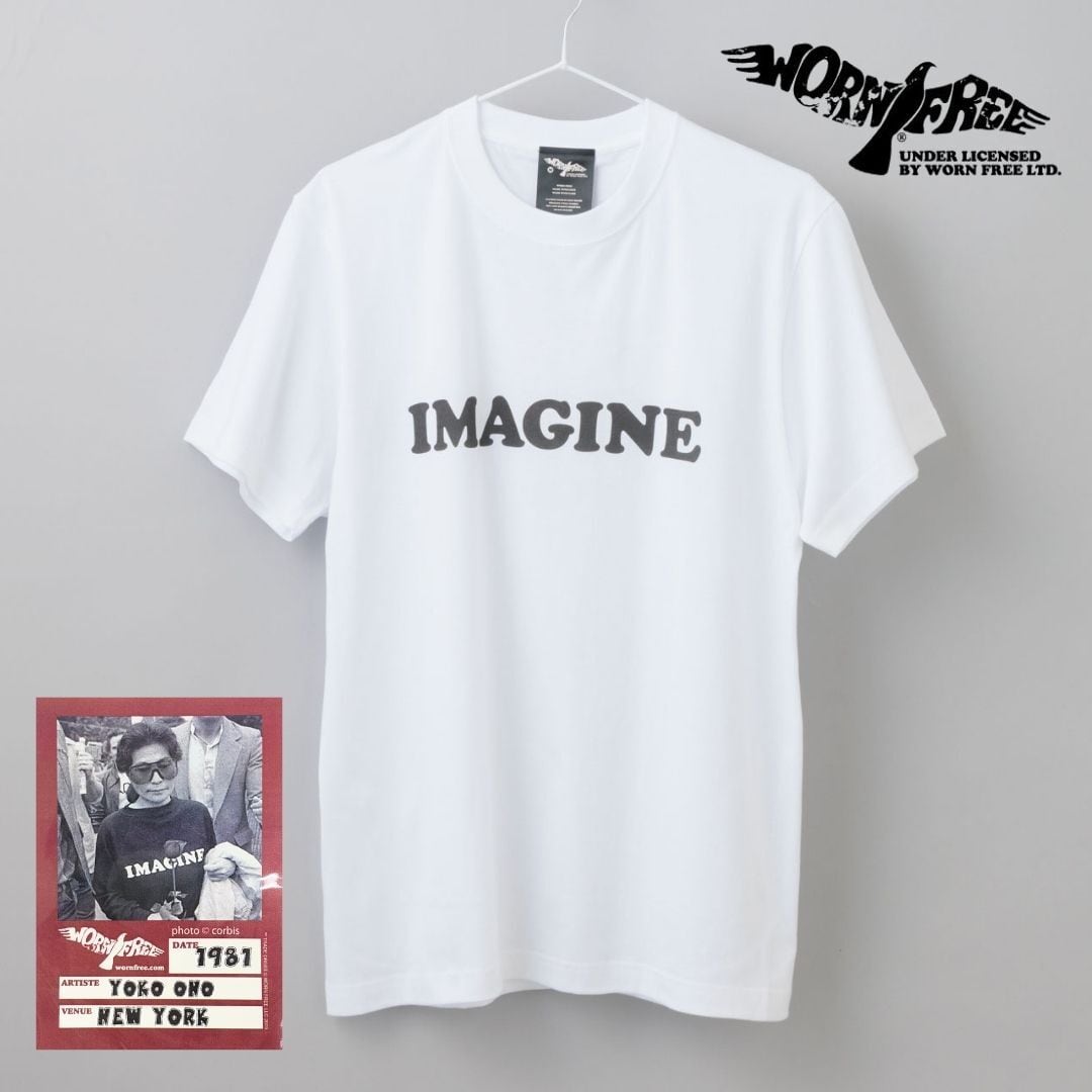 WORN FREE ウォーンフリー オノ・ヨーコ Tシャツ メンズ 半袖 綿100 ブランド ウォーンフリー プリント レディース ロゴ おしゃれ 白 ホワイト IMAGINE イマジン WFR-000-000010 Sl026