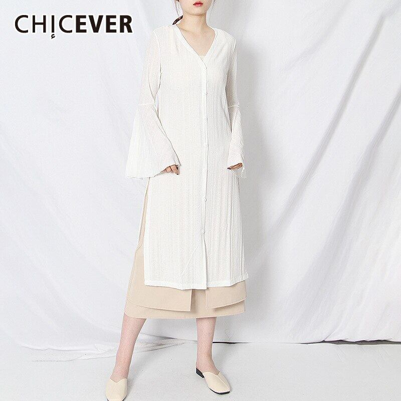 CHICEVERトレンチ女性Vネックフレア長袖ニットカーディガン特大ウインドブレーカー2021秋 ロング オータム 秋物 6base523275469808