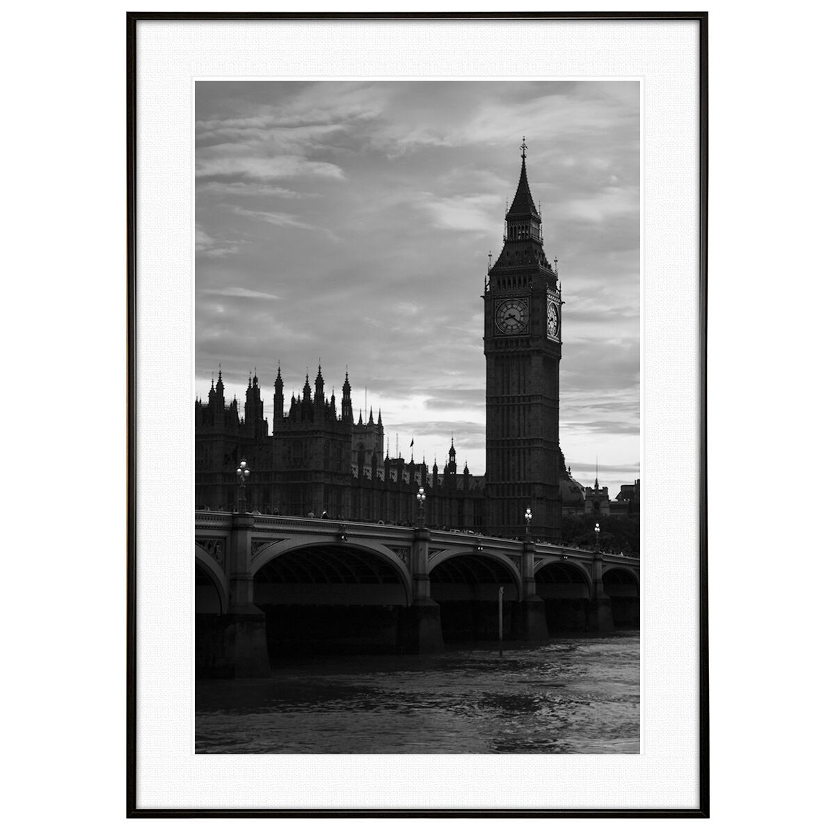 イギリス写真 ロンドン ウェストミンスター宮殿とビッグ・ベン インテリア モノクロアートポスター額装 AS0072