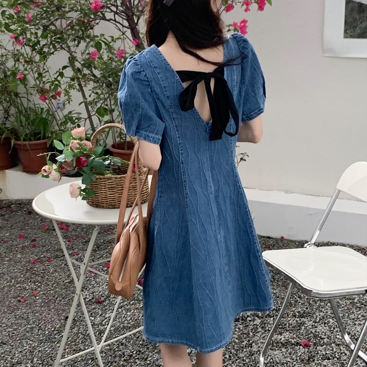 ドレス サマーホルターウェストAラインスカート スリーブ リボン 夏物 クレセントシティ50504564354