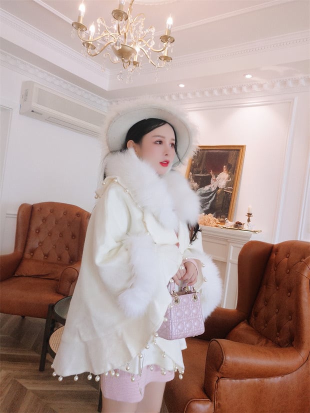 ポンチョ コート アウター パール 白 ファー | LOVEYsmileSHOP