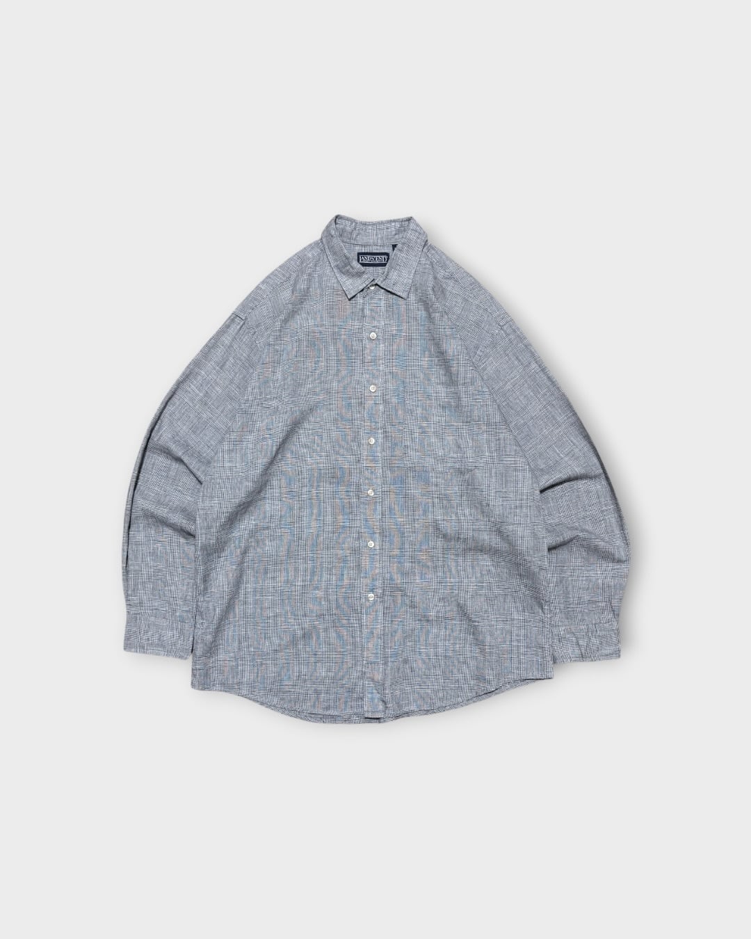 【VINTAGE】1990’s “LANDS’ END” Navy Glen Check Linen Cotton Shirt