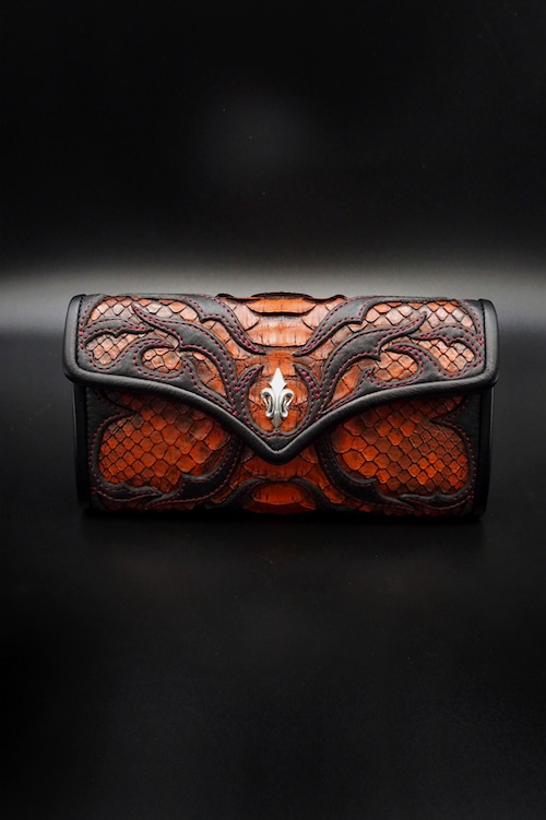 Item No.0350：Tear butt medium flap Wallet/Diamond python tangerine/RE-5