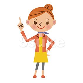 イラスト素材:指差しをする若い女性(ベクター・JPG)