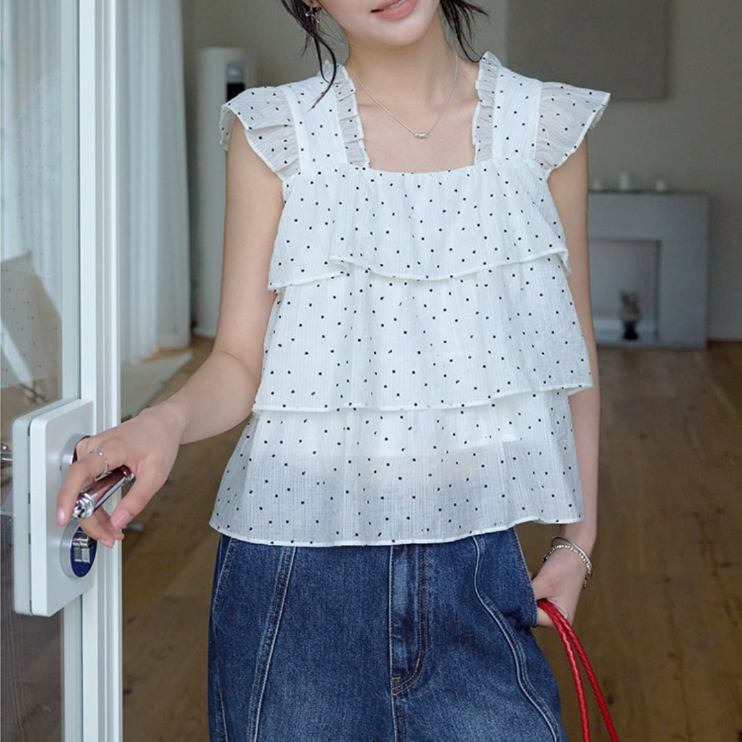 dot frill blouse