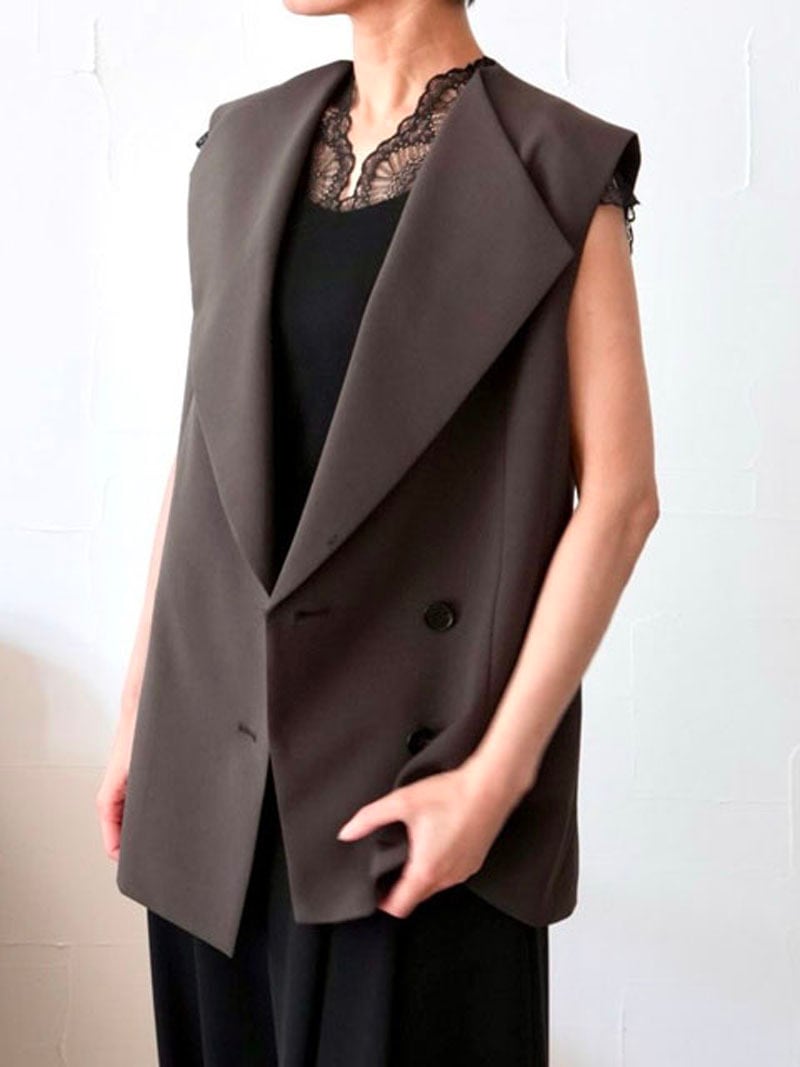 【SALE】225s cafune /カフネ /アシンメトリーベスト 35412 (ブラック、チャコール)