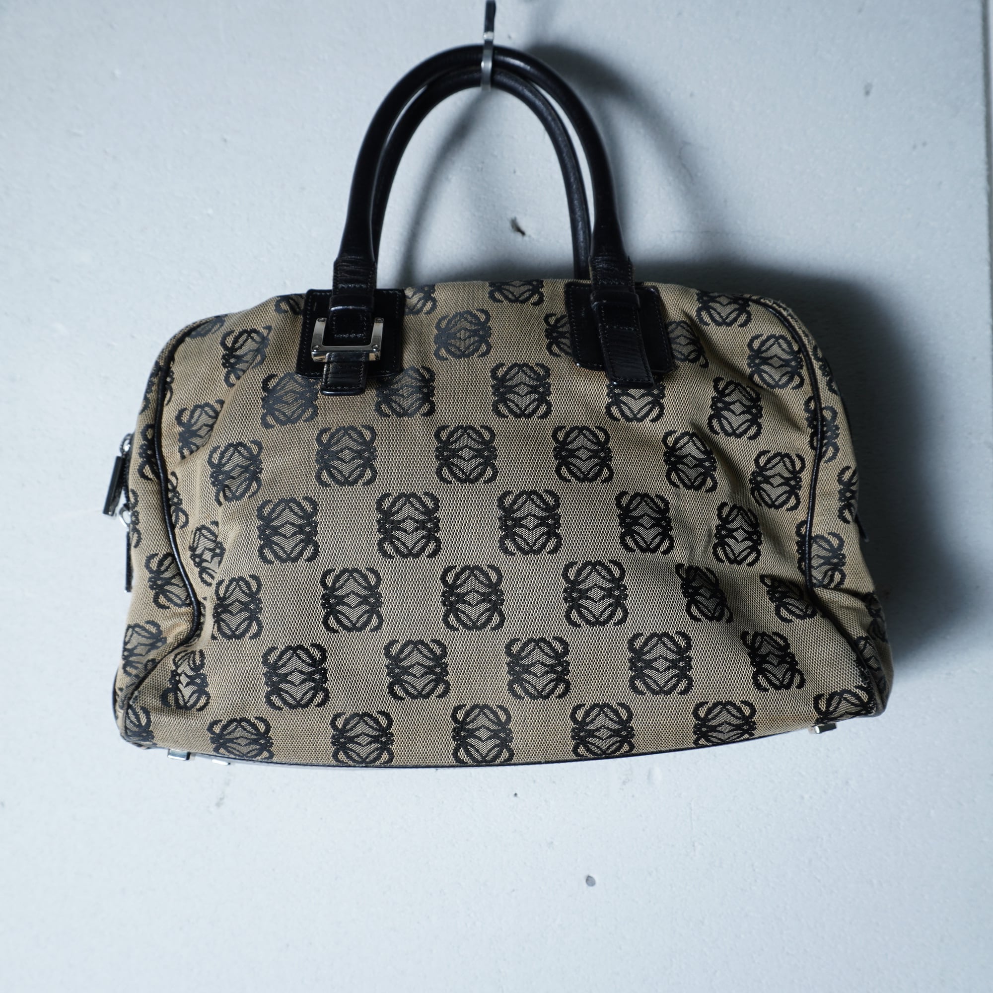LOEWE ロエベ　アナグラム　ハンドバッグ　総柄 LOEWE】ロエベ アナグラムロゴ総柄レザー切替 キャンバスハンドバッグ